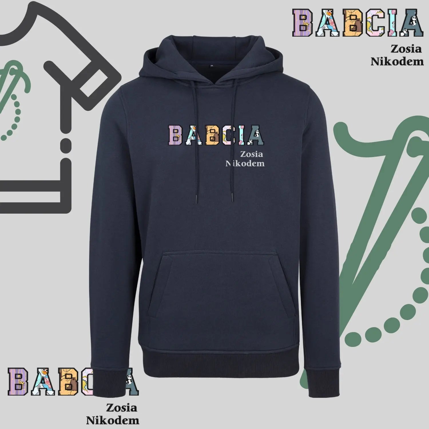Bluza z kapturem "BABCIA" PATCHWORK+IMIONA WNUCZĄT idealny prezent na dzień Babci Haft z radości