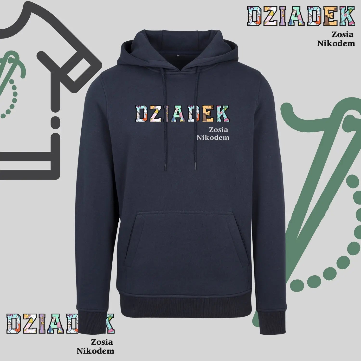 Bluza z kapturem "DZIADEK" PATCHWORK+IMIONA DZIECI idealny prezent na dzień Dziadka Haft z radości