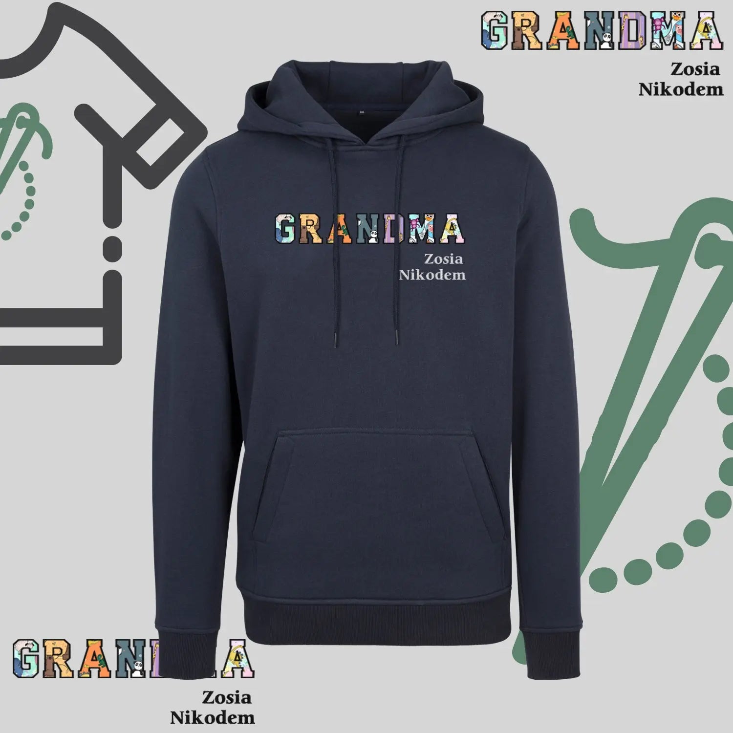 Bluza z kapturem "GRANDMA" PATCHWORK +Imiona wnucząt idealny prezent na dzień Babci Haft z radości
