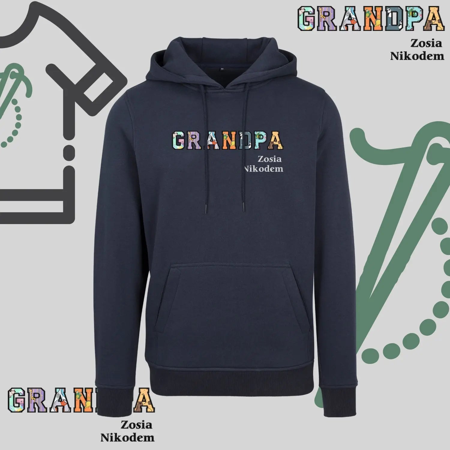 Bluza z kapturem "GRANDPA" Patchwork + IMIONA WNUCZĄT idealny prezent na dzień Dziadka Haft z radości