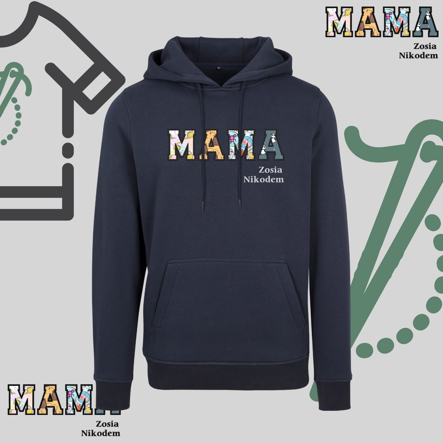 Bluza z kapturem "MAMA" Patchwork+Imiona dzieci idealny prezent na dzień Babci