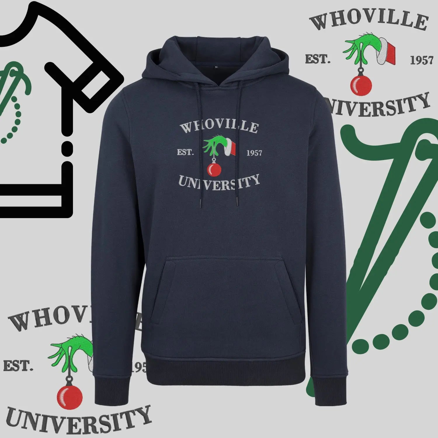 Bluza z kapturem "Grinch" – haft komputerowy, styl z przesłaniem Haft z radości