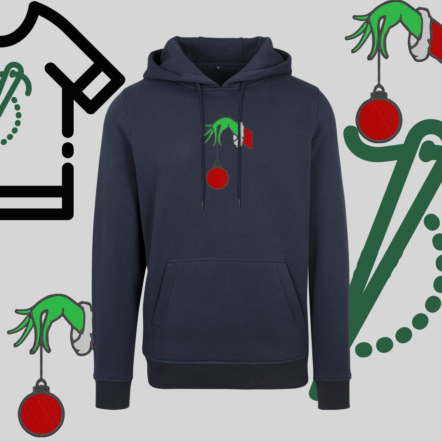 Bluza z kapturem "Grinch Bombka" – haft komputerowy, styl z przesłaniem