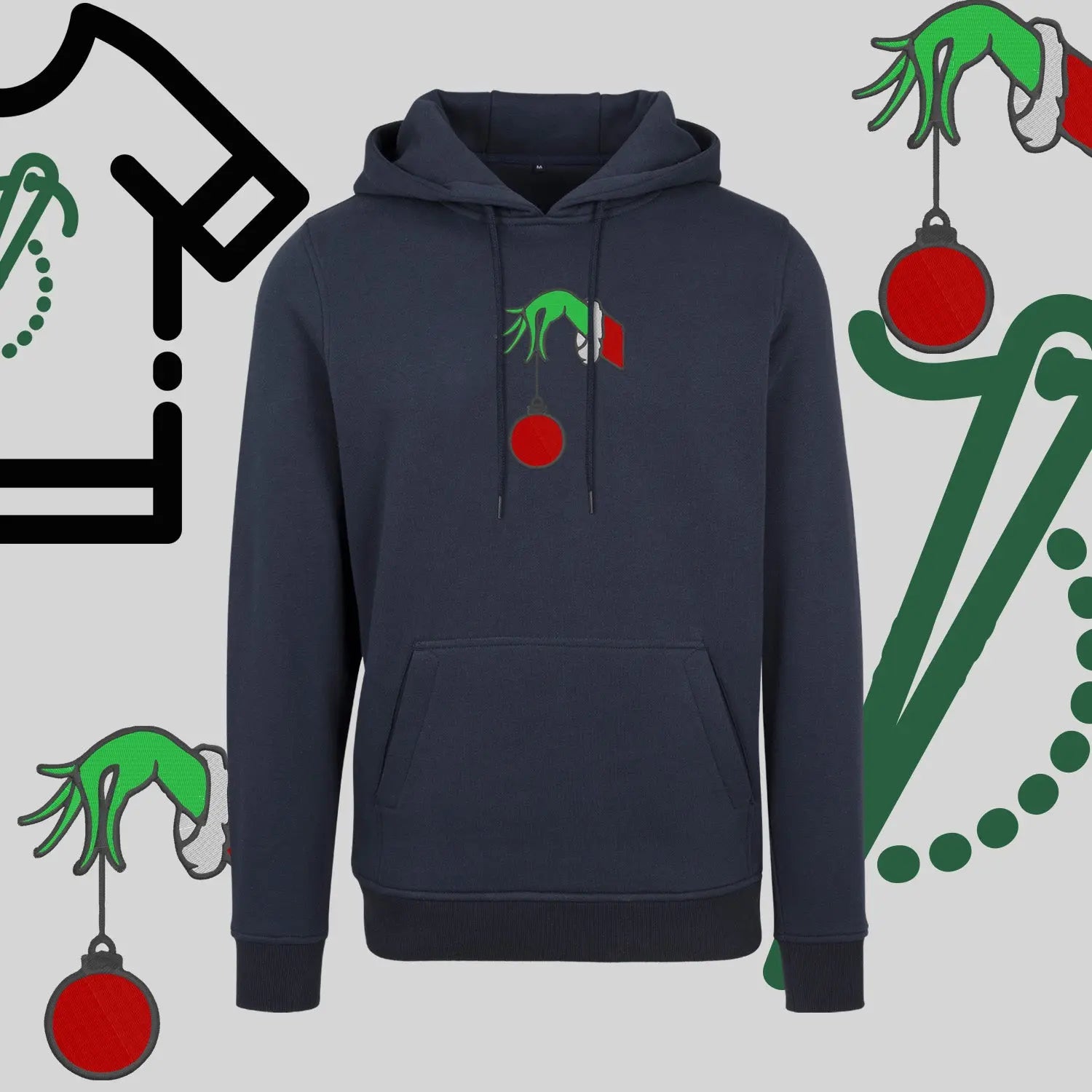 Bluza z kapturem "Grinch Bombka" – haft komputerowy, styl z przesłaniem Haft z radości