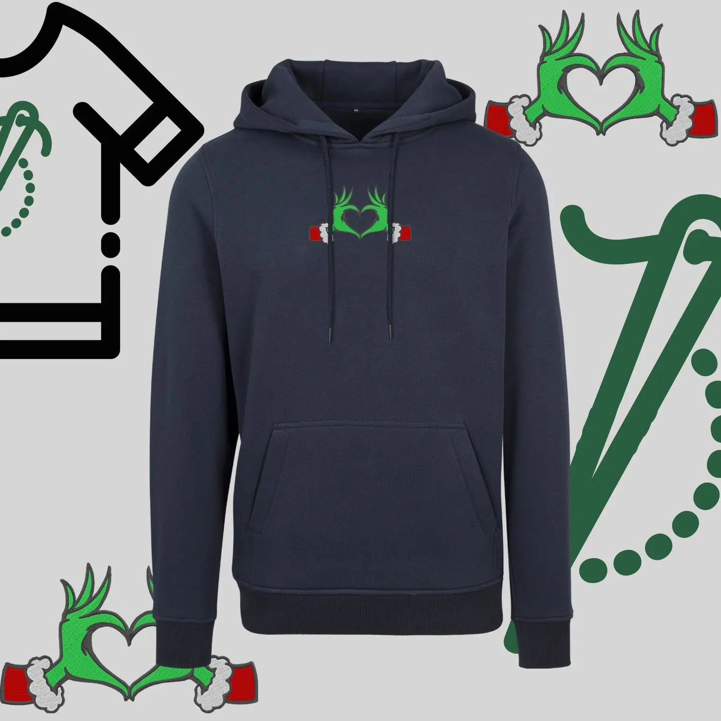 Bluza z kapturem "Grinch Serce" – haft komputerowy, styl z przesłaniem Haft z radości