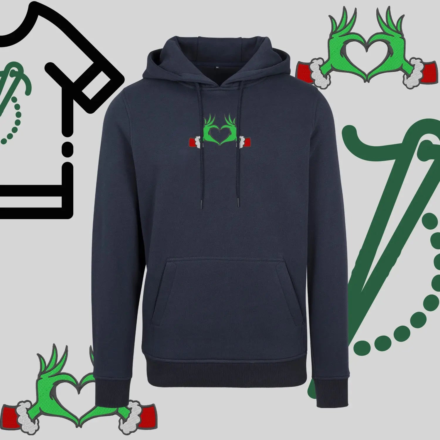 Bluza z kapturem "Grinch Serce" – haft komputerowy, styl z przesłaniem Haft z radości