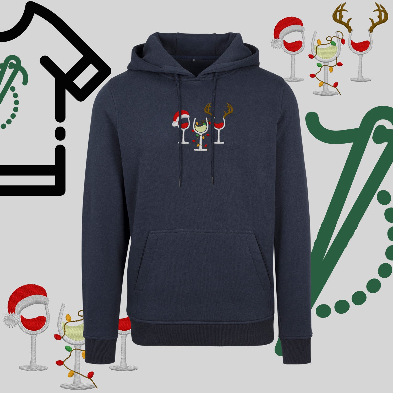 Bluza z kapturem "Kieliszki Świąteczne" – haft komputerowy, styl z przesłaniem