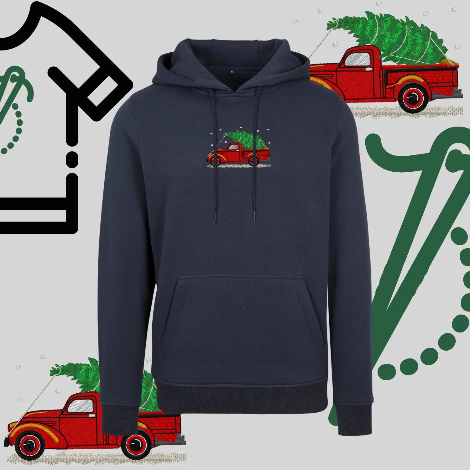 Bluza z kapturem "Pickup z choinką" – haft komputerowy, styl z przesłaniem Haft z radości