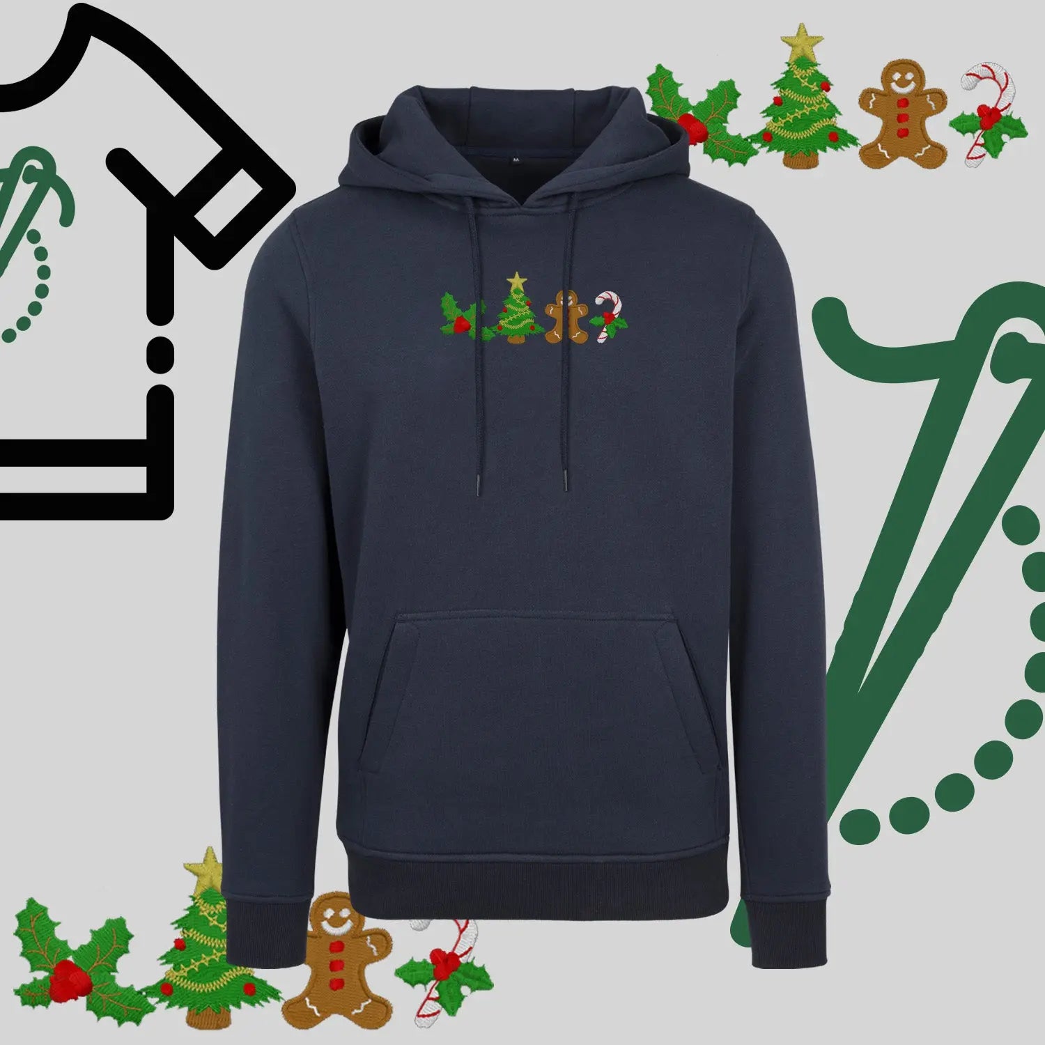 Bluza z kapturem "Ikony Świąteczne" – haft komputerowy, styl z przesłaniem Haft z radości