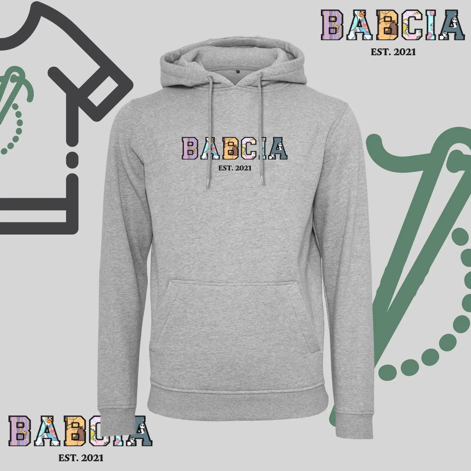 Bluza z kapturem "BABCIA" PATCHWORK+EST idealny prezent na dzień Babci Haft z radości