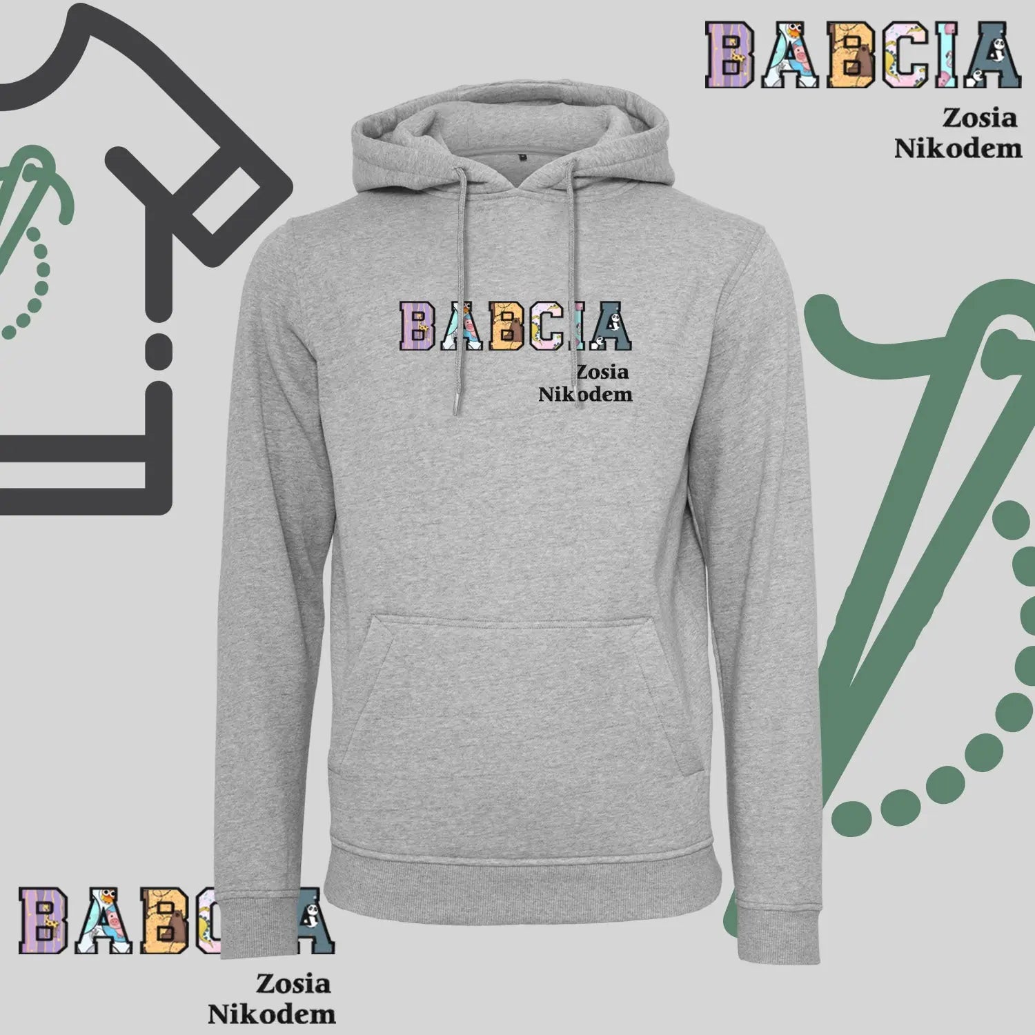 Bluza z kapturem "BABCIA" PATCHWORK+IMIONA WNUCZĄT idealny prezent na dzień Babci Haft z radości