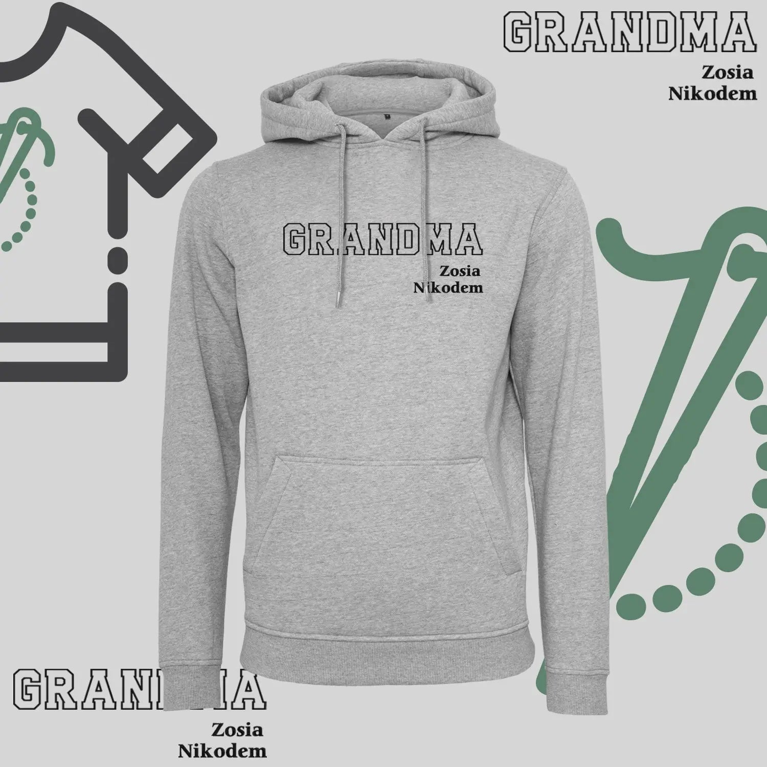 Bluza z kapturem "GRANDMA" kontur+imiona wnucząt idealny prezent na dzień Babci Haft z radości