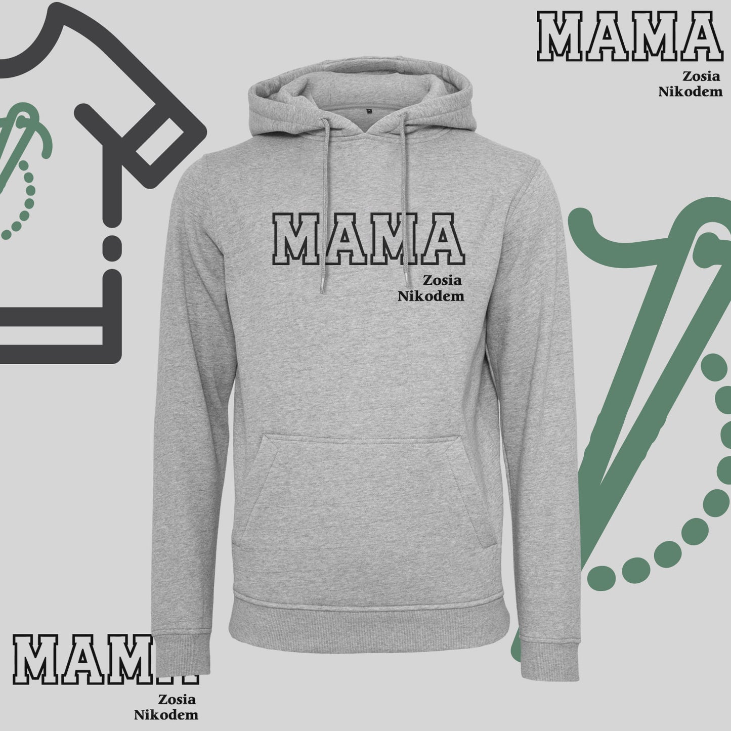 Bluza z kapturem "MAMA" KONTUR+imiona dzieci idealny prezent na dzień Babci