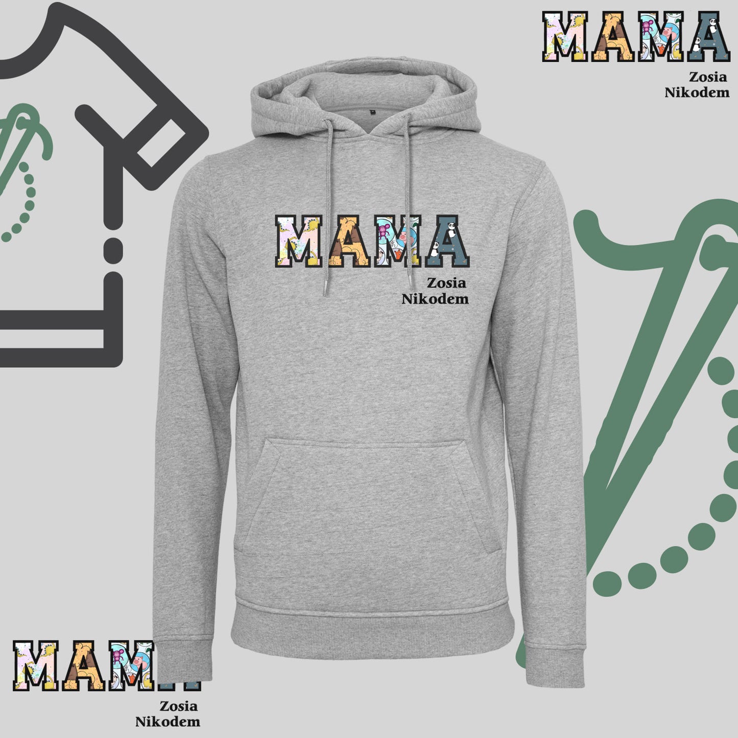 Bluza z kapturem "MAMA" Patchwork+Imiona dzieci idealny prezent na dzień Babci