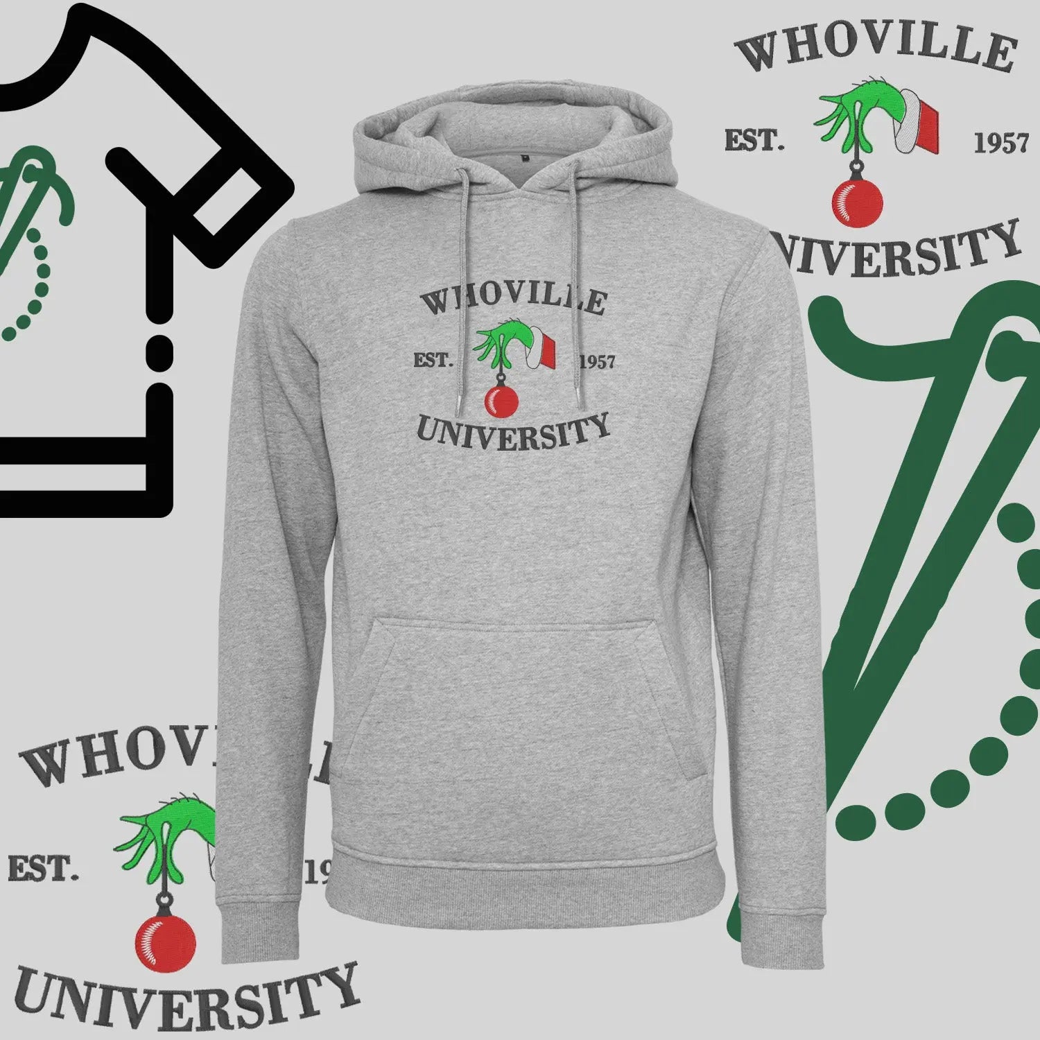 Bluza z kapturem "Grinch" – haft komputerowy, styl z przesłaniem Haft z radości