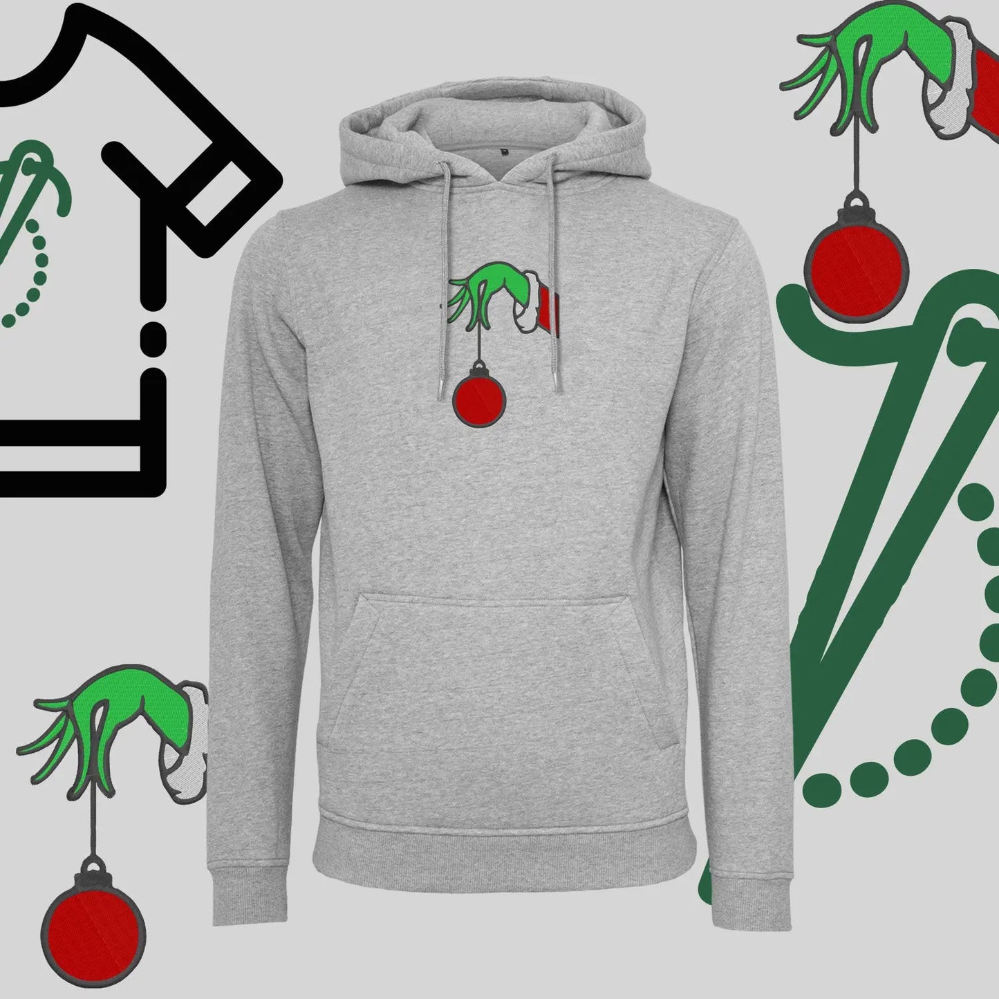 Bluza z kapturem "Grinch Bombka" – haft komputerowy, styl z przesłaniem Haft z radości