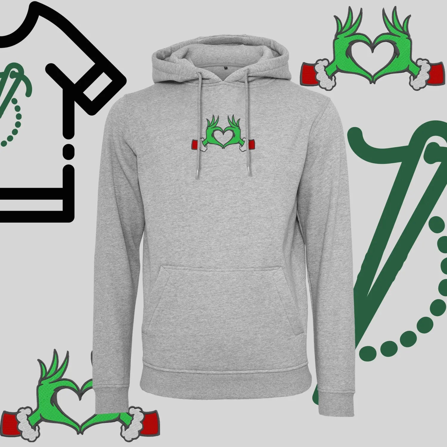 Bluza z kapturem "Grinch Serce" – haft komputerowy, styl z przesłaniem Haft z radości
