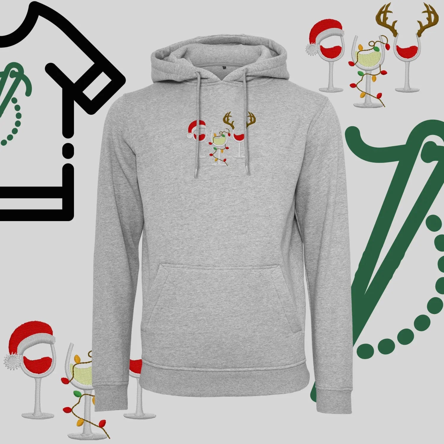 Bluza z kapturem "Kieliszki Świąteczne" – haft komputerowy, styl z przesłaniem Haft z radości
