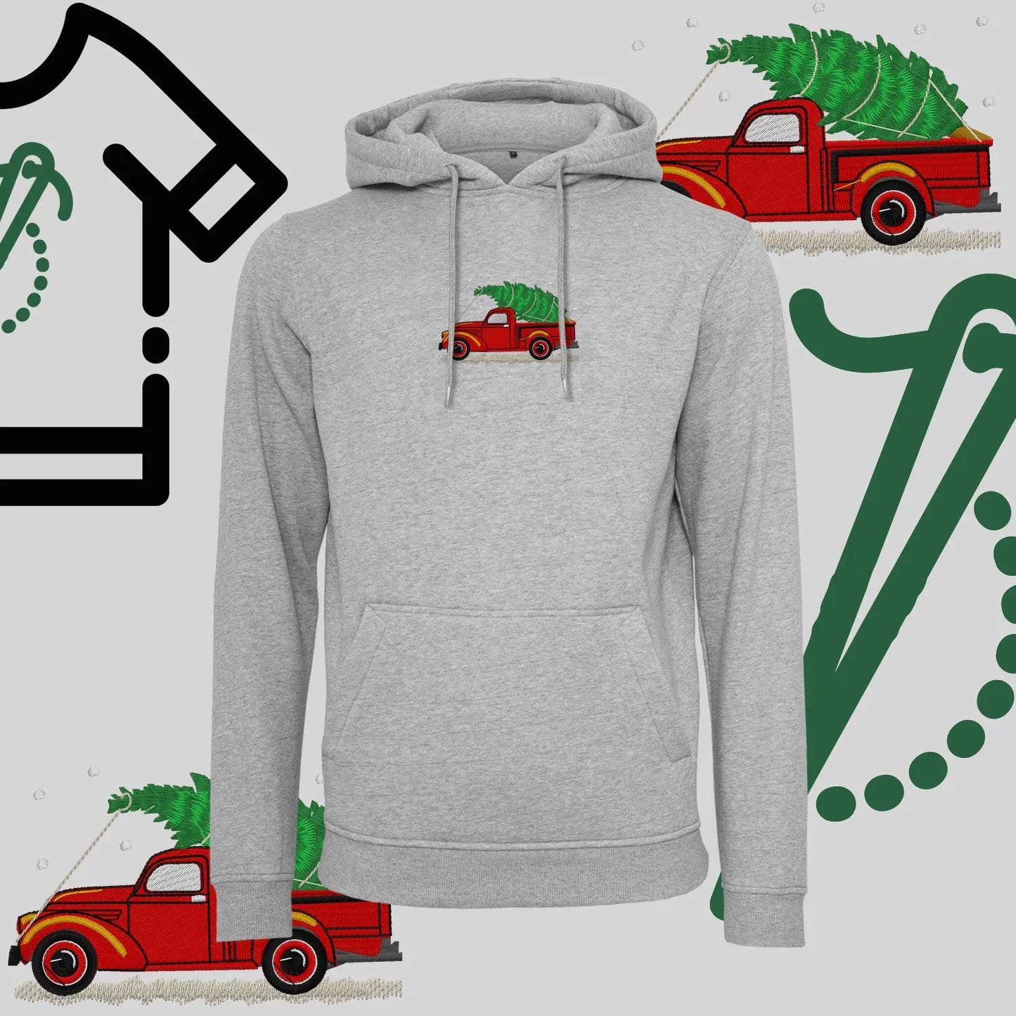 Bluza z kapturem "Pickup z choinką" – haft komputerowy, styl z przesłaniem Haft z radości