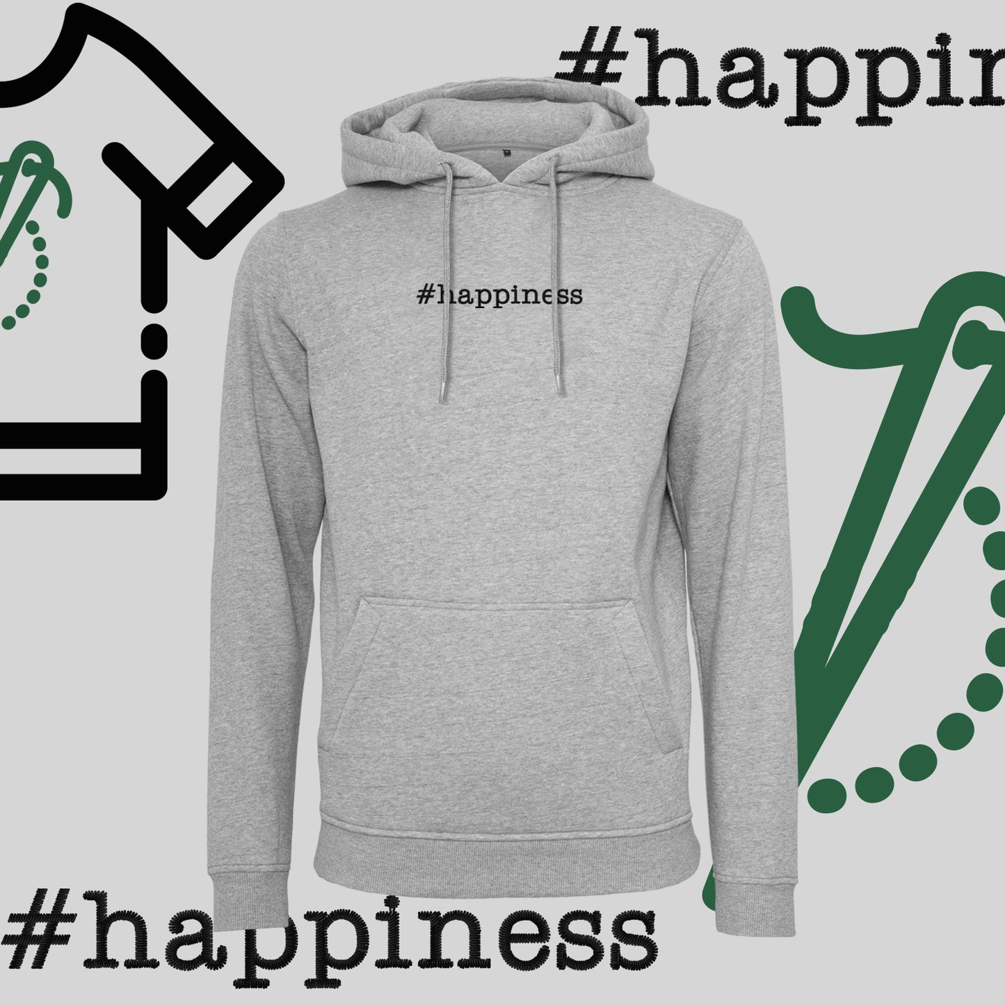 Bluza z kapturem "#happiness" – haft komputerowy, styl z pozytywną energią