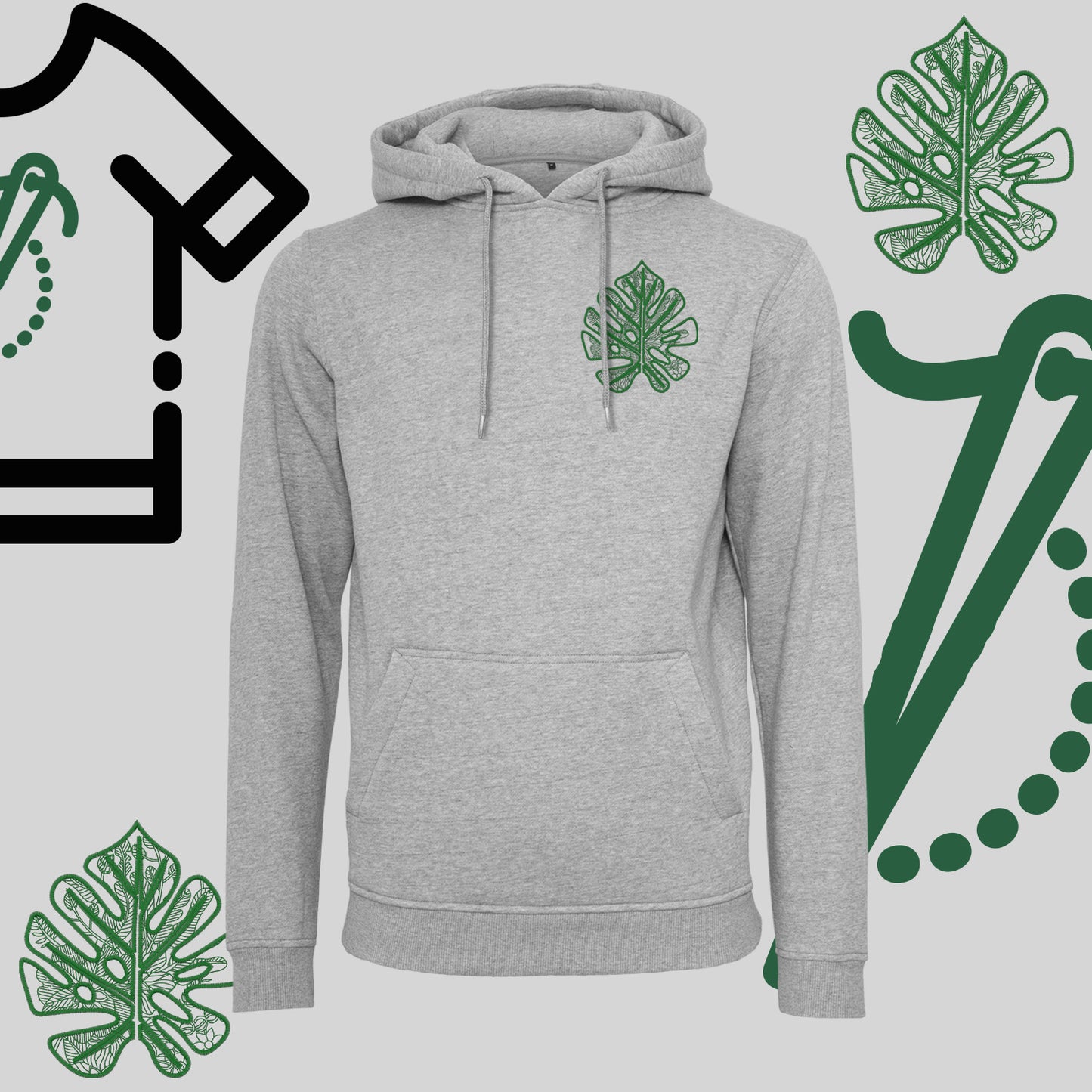 Bluza z kapturem "Liść Monstery" – haft komputerowy, styl urban jungle