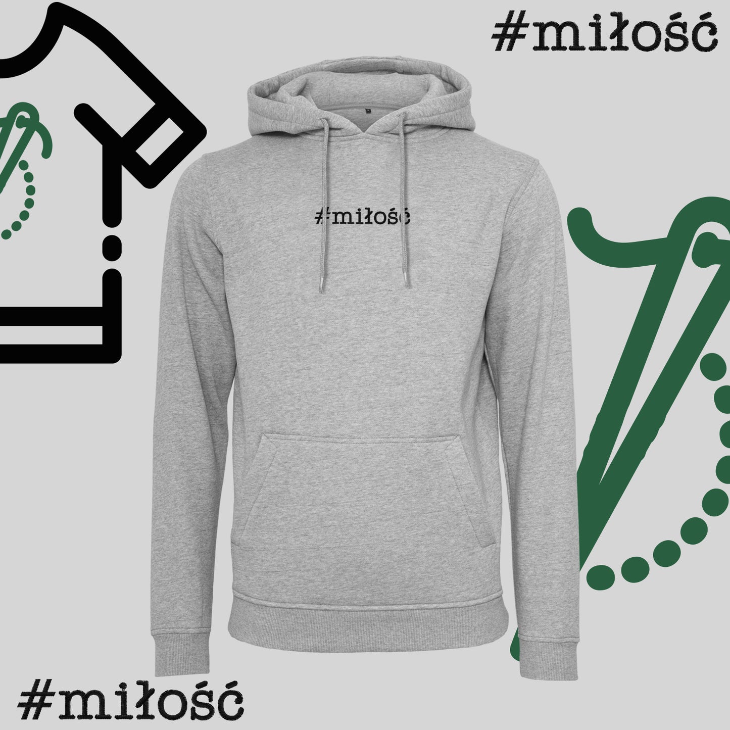 Bluza z kapturem "#miłość" – haft komputerowy, styl z przesłaniem
