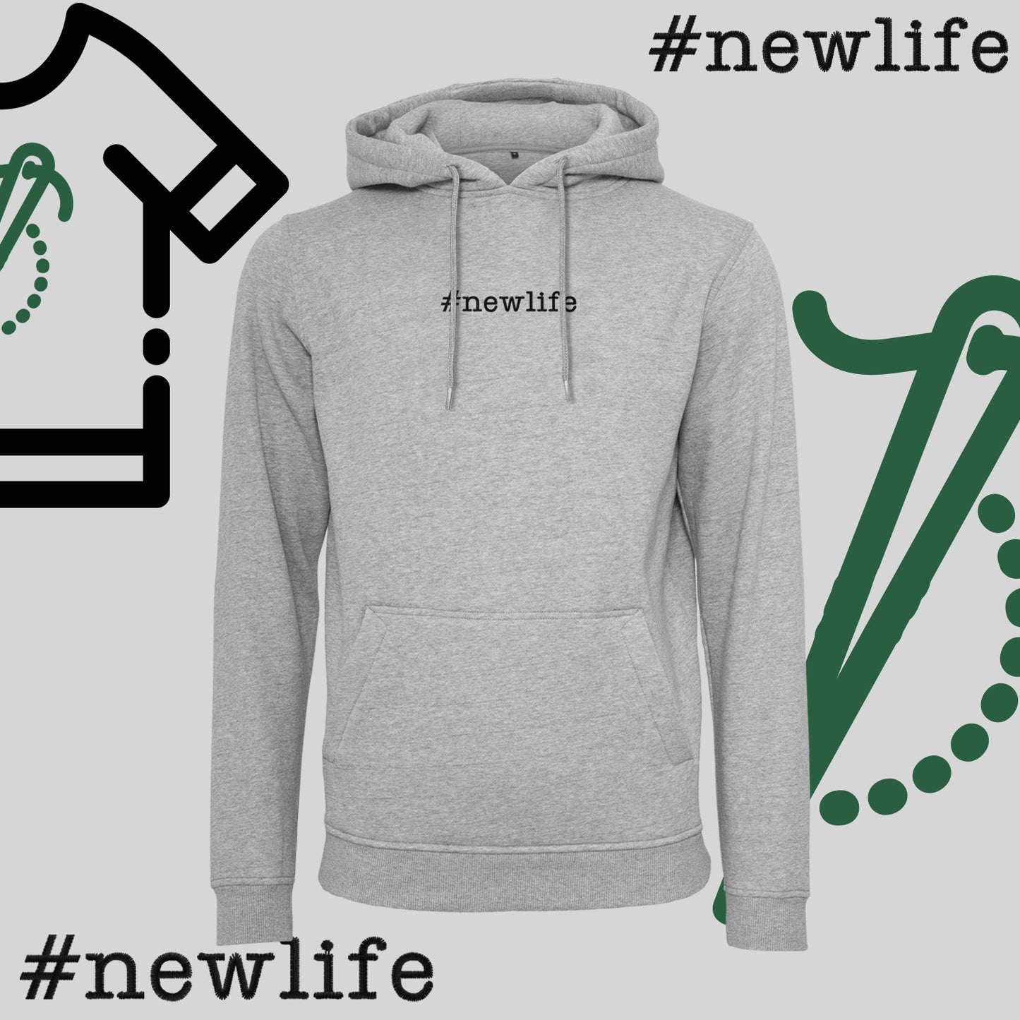 Bluza z kapturem "#newlife" – haft komputerowy, inspiracja na nowy początek
