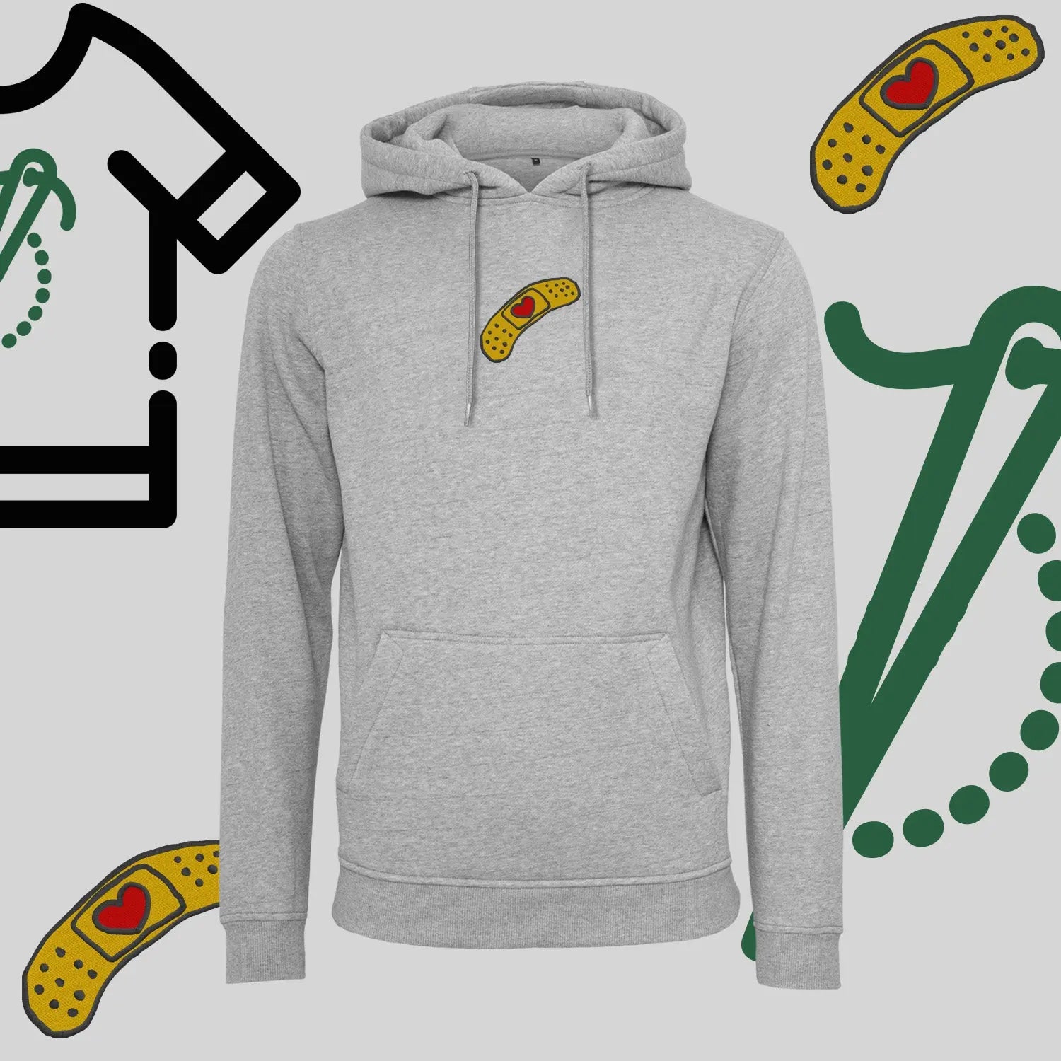 Bluza z kapturem "Plaster z sercem" – haft komputerowy, styl pełen emocji i troski Haft z radości