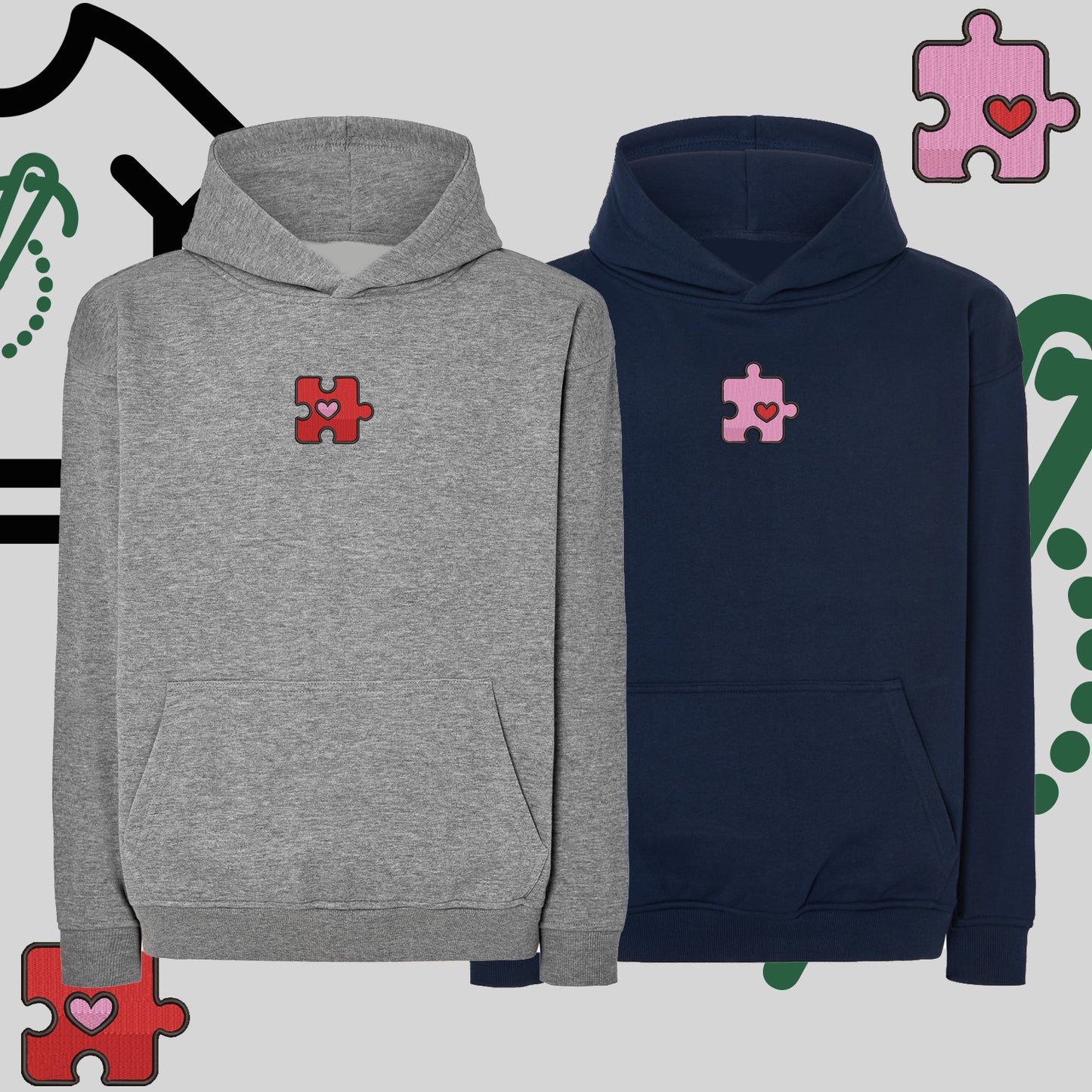 Zestaw 2 bluz oversize z haftem „Heart Puzzle”  maczi & maczi