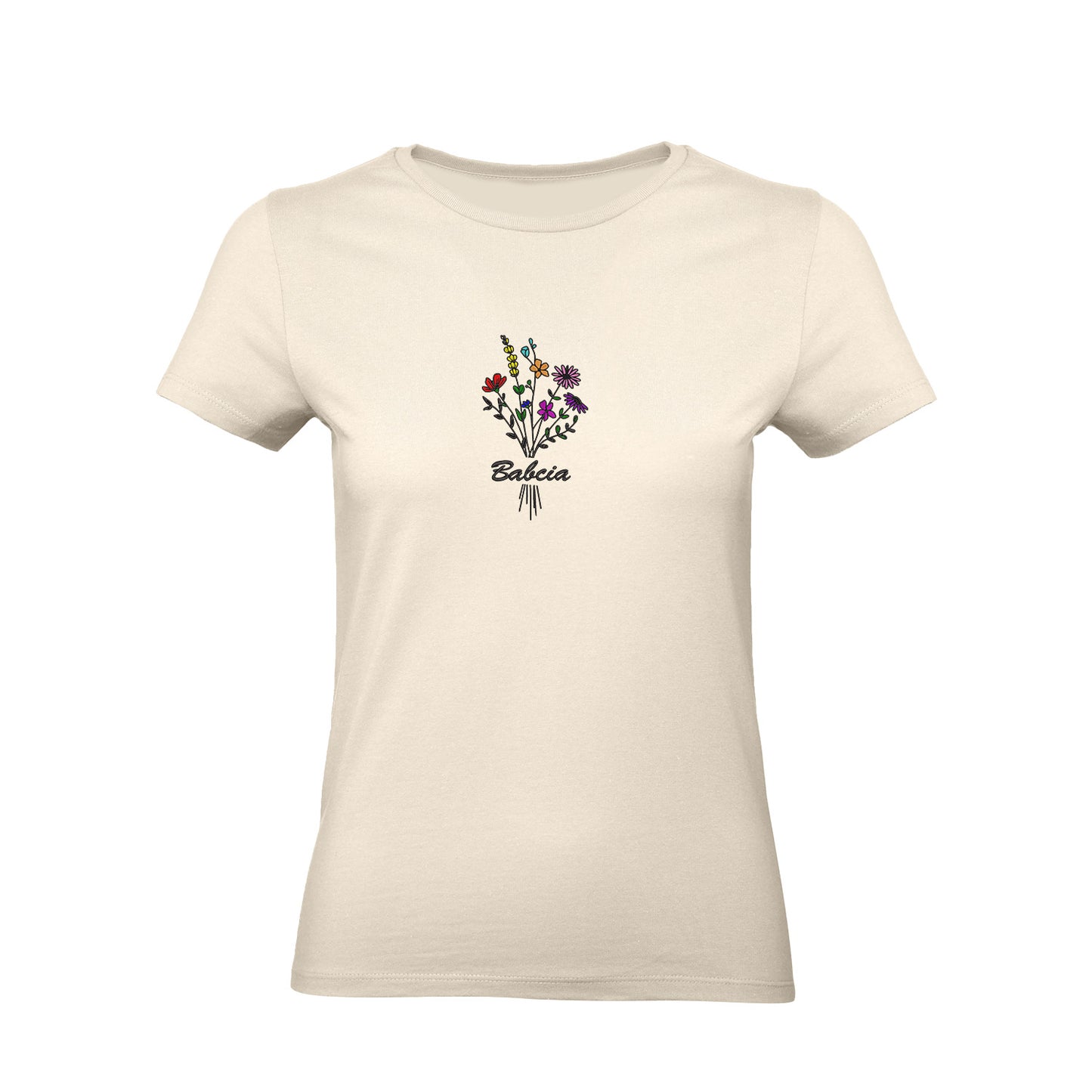 Koszulka „Babcia” – haftowany bukiet kwiatów Haft z radości - nadruki i haft na odzieży Warszawa