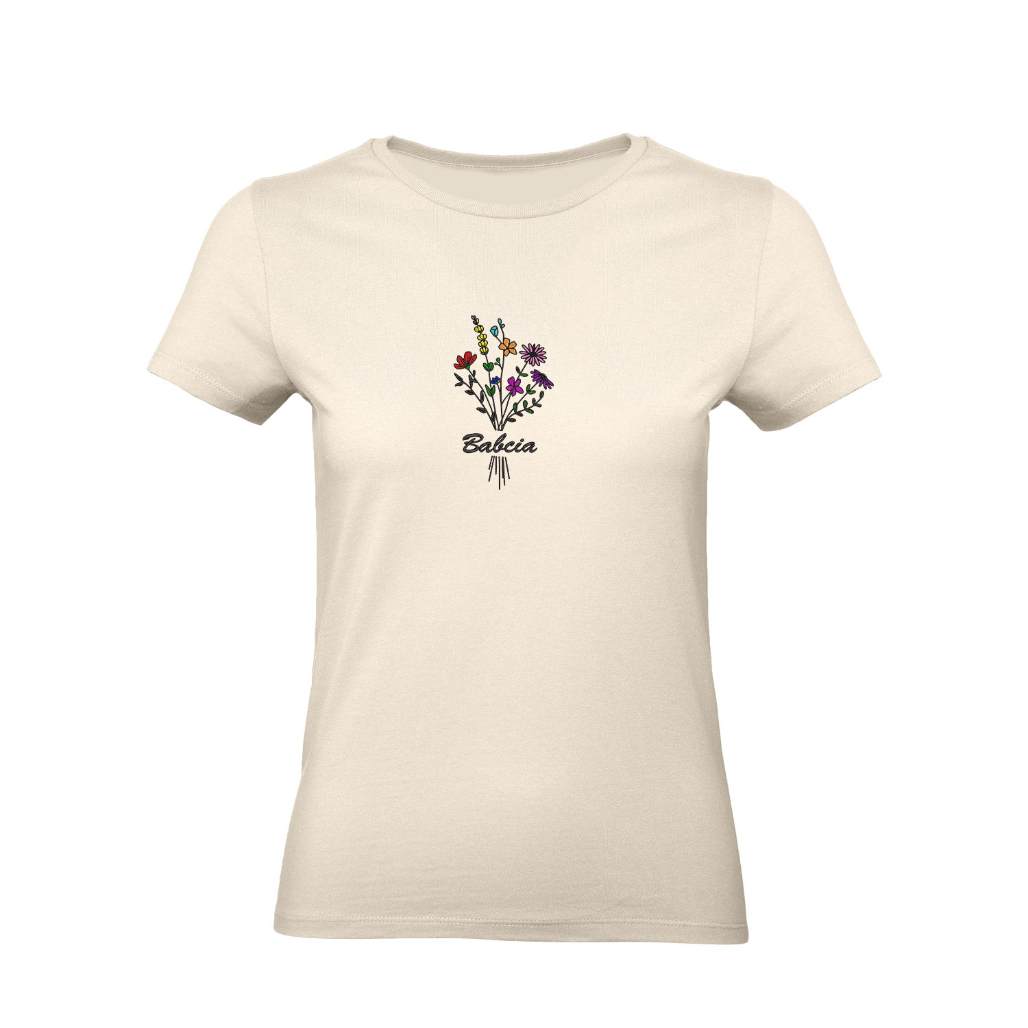 Koszulka „Babcia” – haftowany bukiet kwiatów Haft z radości - nadruki i haft na odzieży Warszawa