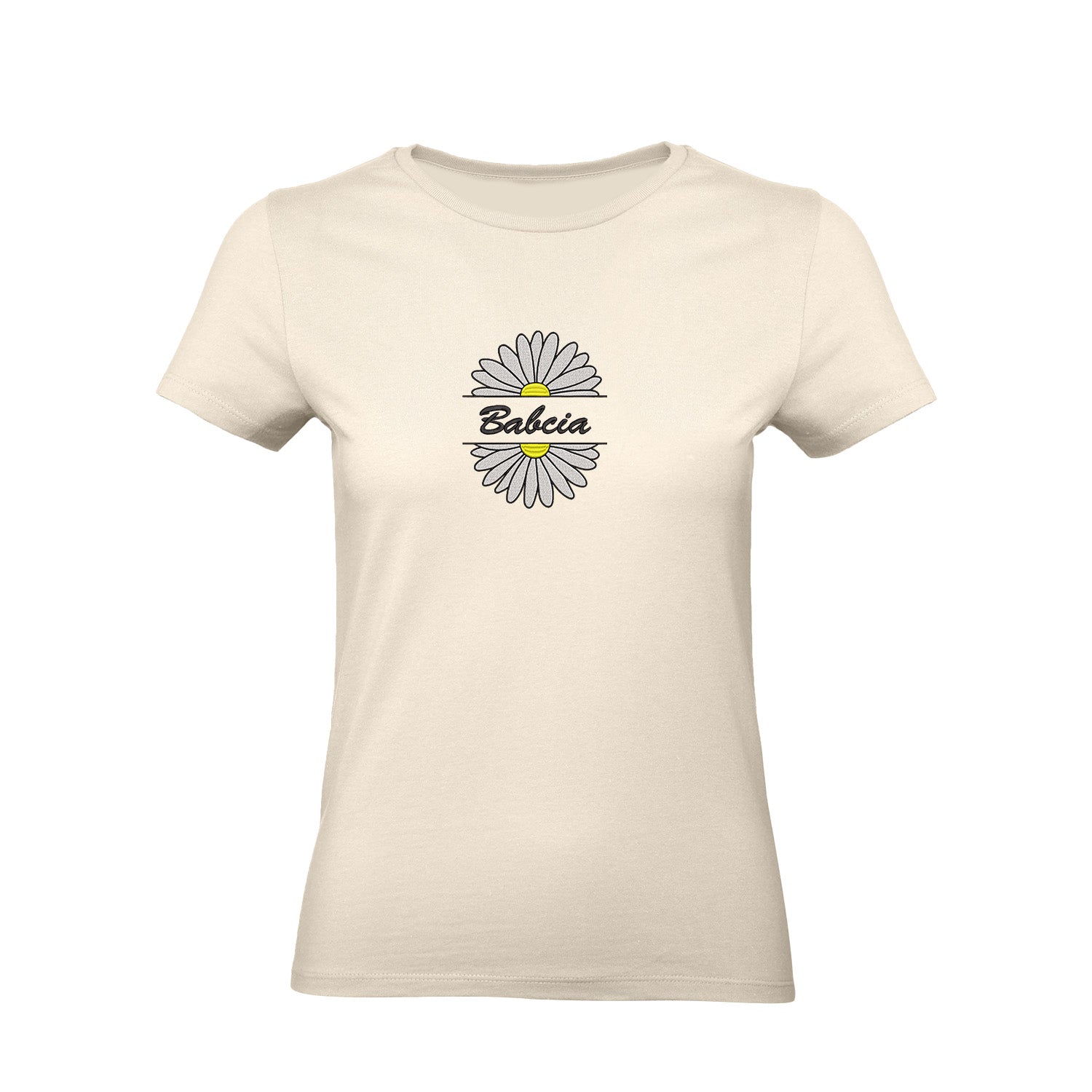 Babcia – koszulka z haftem stokrotki dla Babci Haft z radości - nadruki i haft na odzieży Warszawa