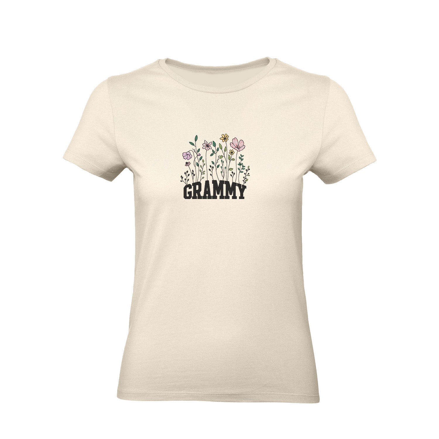 Koszulka z haftem Floral Grammy – kwiatowy prezent dla Babci Haft z radości - nadruki i haft na odzieży Warszawa