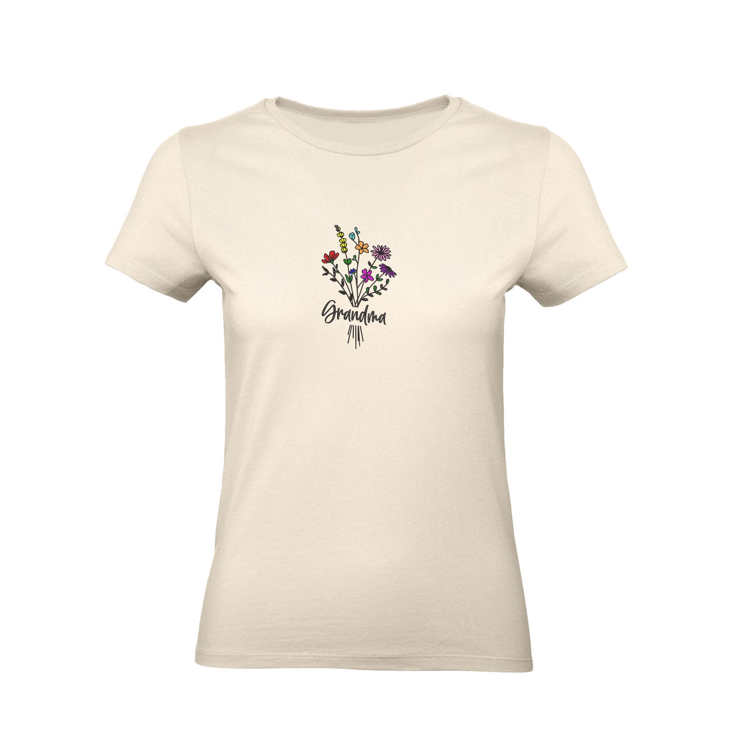 Koszulka Grandma Floral – kwiatowy haft, idealny prezent dla Babci Haft z radości - nadruki i haft na odzieży Warszawa
