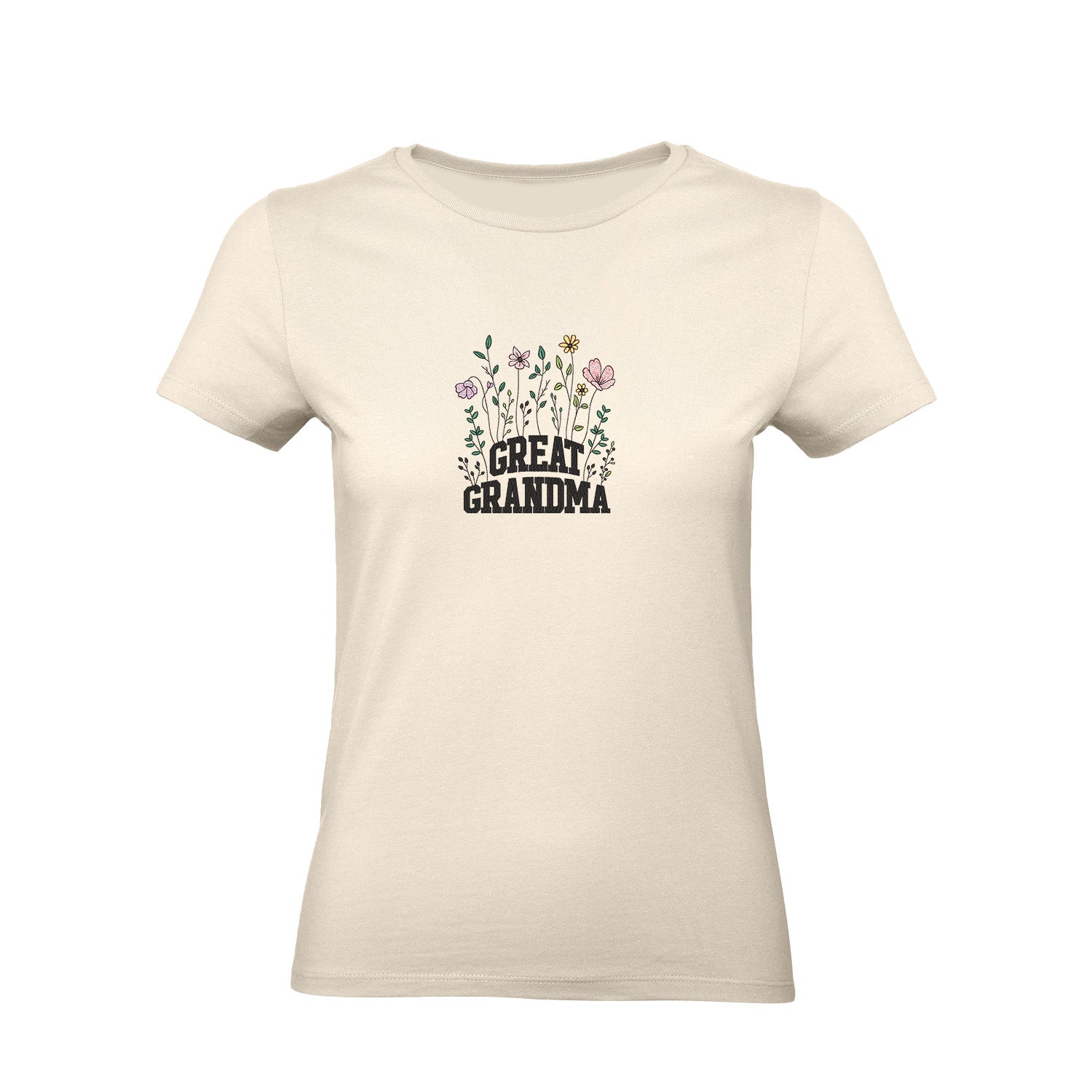 Koszulka Great Grandma – kwiatowy haft, idealny prezent dla prababci Haft z radości - nadruki i haft na odzieży Warszawa