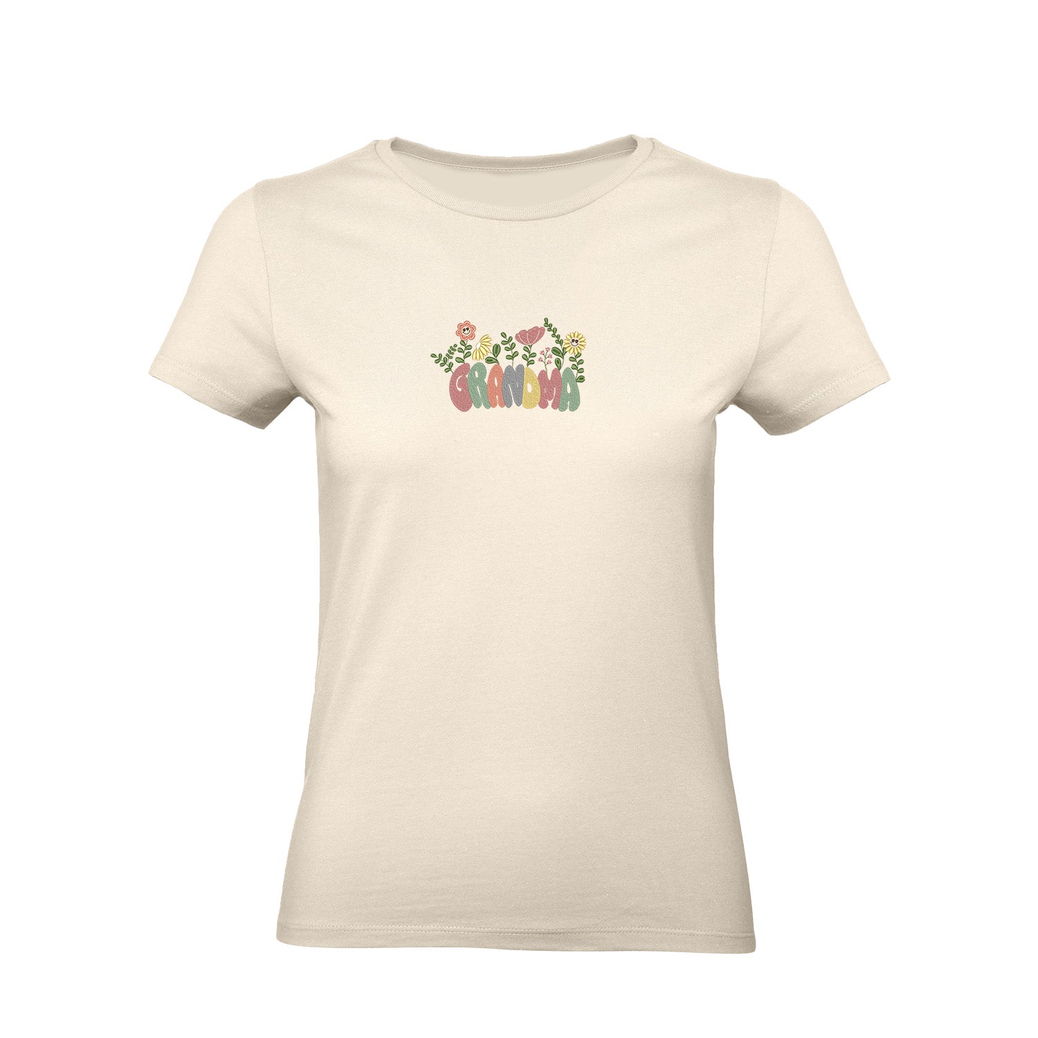Koszulka Groovy Grandma Flower – kolorowy haft dla Babci Haft z radości - nadruki i haft na odzieży Warszawa