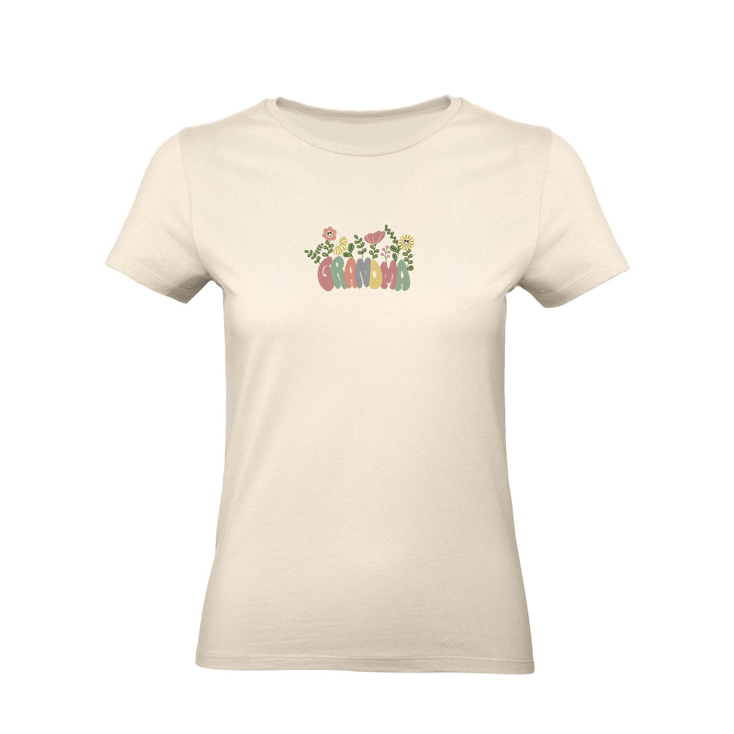 Koszulka Groovy Grandma Flower – kolorowy haft dla Babci Haft z radości - nadruki i haft na odzieży Warszawa