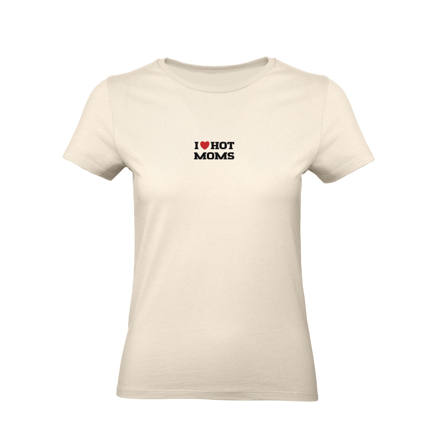 Koszulka I LOVE HOT MOMS z haftem – unisex, damska lub oversize Haft z radości - nadruki i haft na odzieży Warszawa