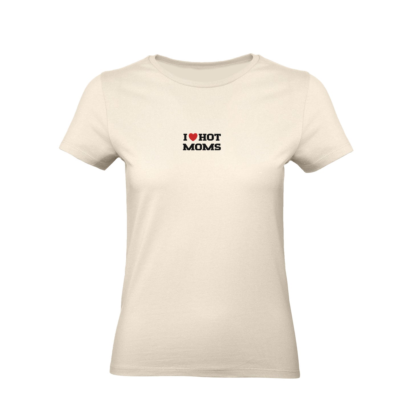 Koszulka I LOVE HOT MOMS z haftem – unisex, damska lub oversize Haft z radości - nadruki i haft na odzieży Warszawa