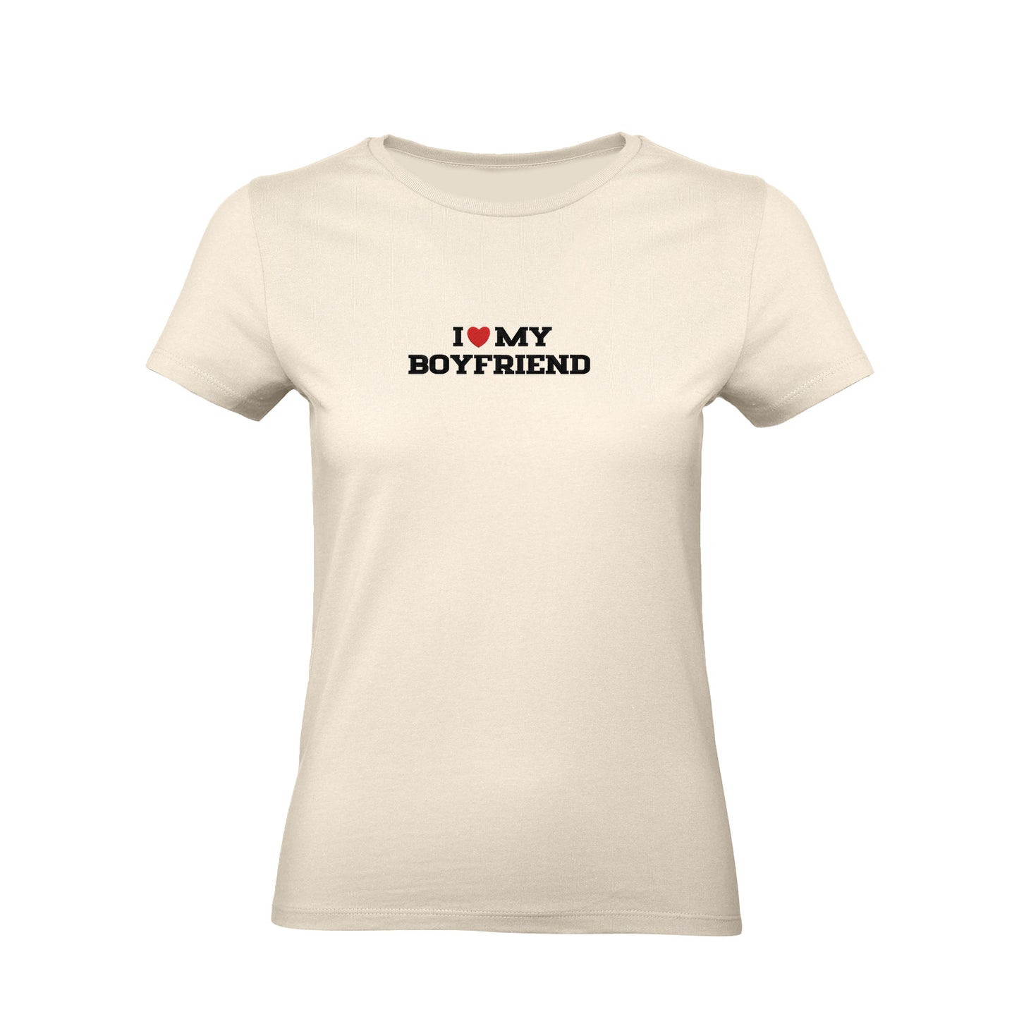 Koszulka I LOVE MY BOYFRIEND z haftem – unisex, damska lub oversize Haft z radości - nadruki i haft na odzieży Warszawa