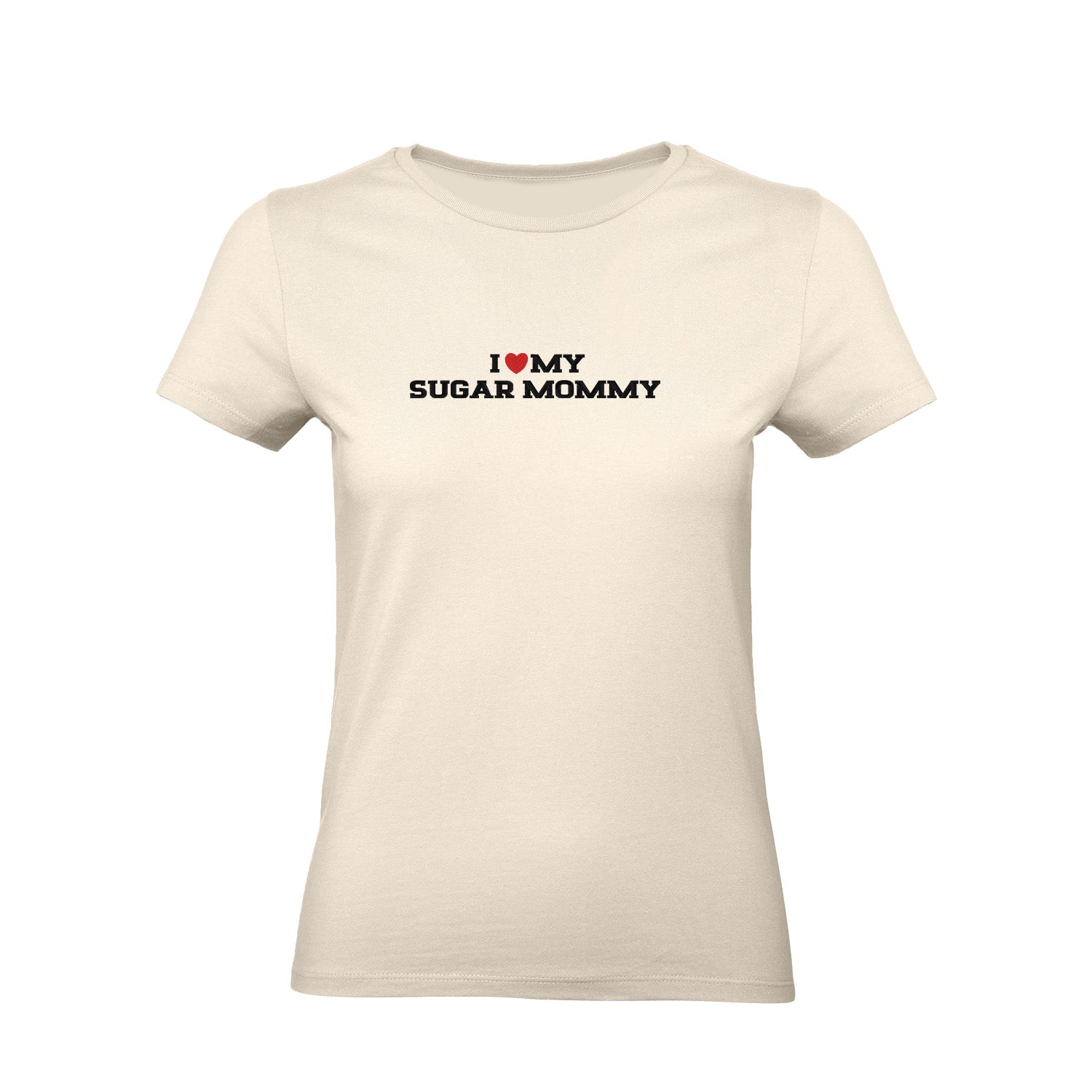 Koszulka I LOVE MY SUGAR MOMMY z haftem – unisex, damska lub oversize Haft z radości - nadruki i haft na odzieży Warszawa