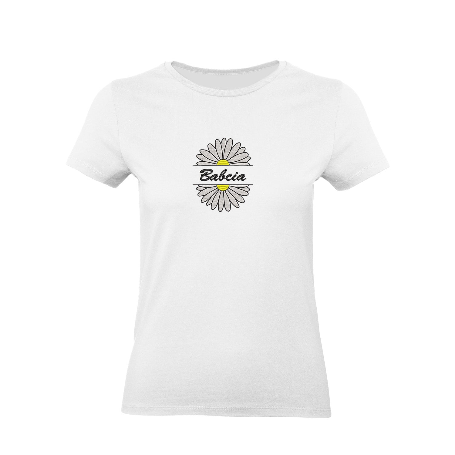 Babcia – koszulka z haftem stokrotki dla Babci Haft z radości - nadruki i haft na odzieży Warszawa