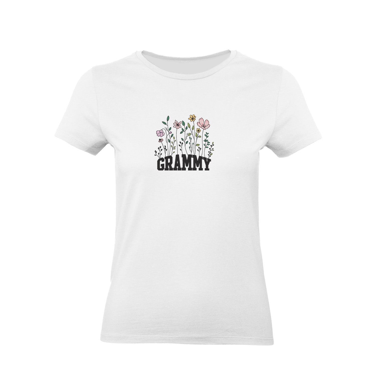 Koszulka z haftem Floral Grammy – kwiatowy prezent dla Babci Haft z radości - nadruki i haft na odzieży Warszawa