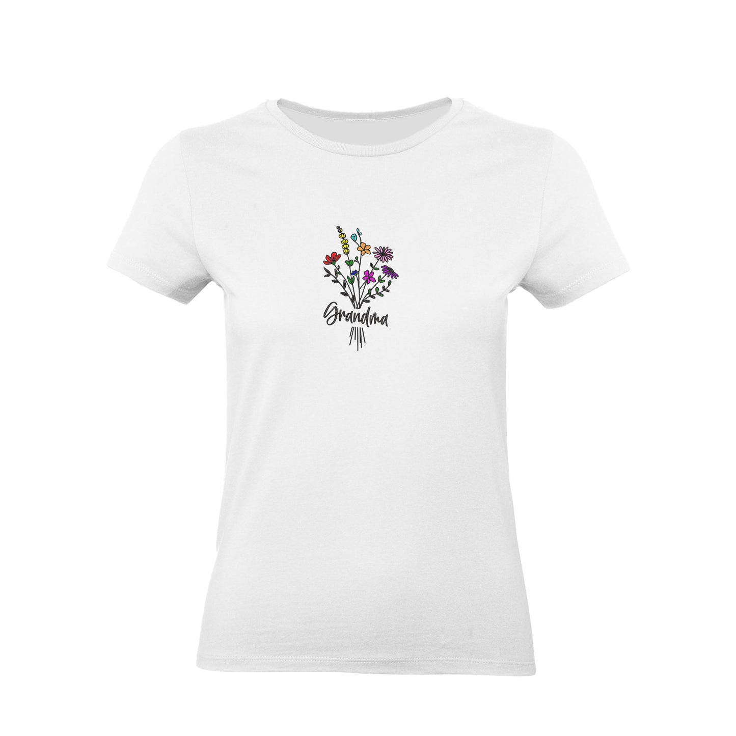Koszulka Grandma Floral – kwiatowy haft, idealny prezent dla Babci Haft z radości - nadruki i haft na odzieży Warszawa