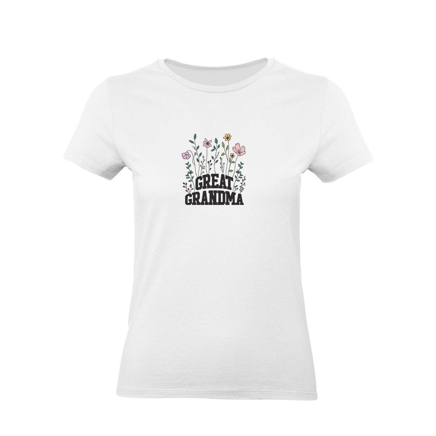 Koszulka Great Grandma – kwiatowy haft, idealny prezent dla prababci Haft z radości - nadruki i haft na odzieży Warszawa