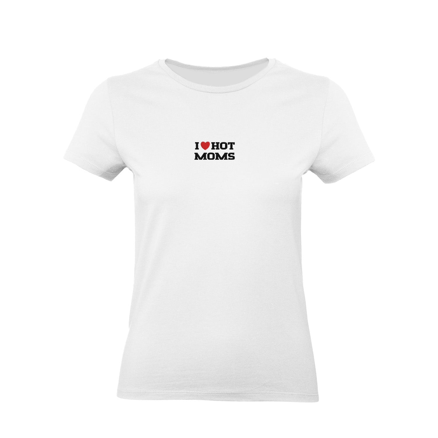 Koszulka I LOVE HOT MOMS z haftem – unisex, damska lub oversize Haft z radości - nadruki i haft na odzieży Warszawa
