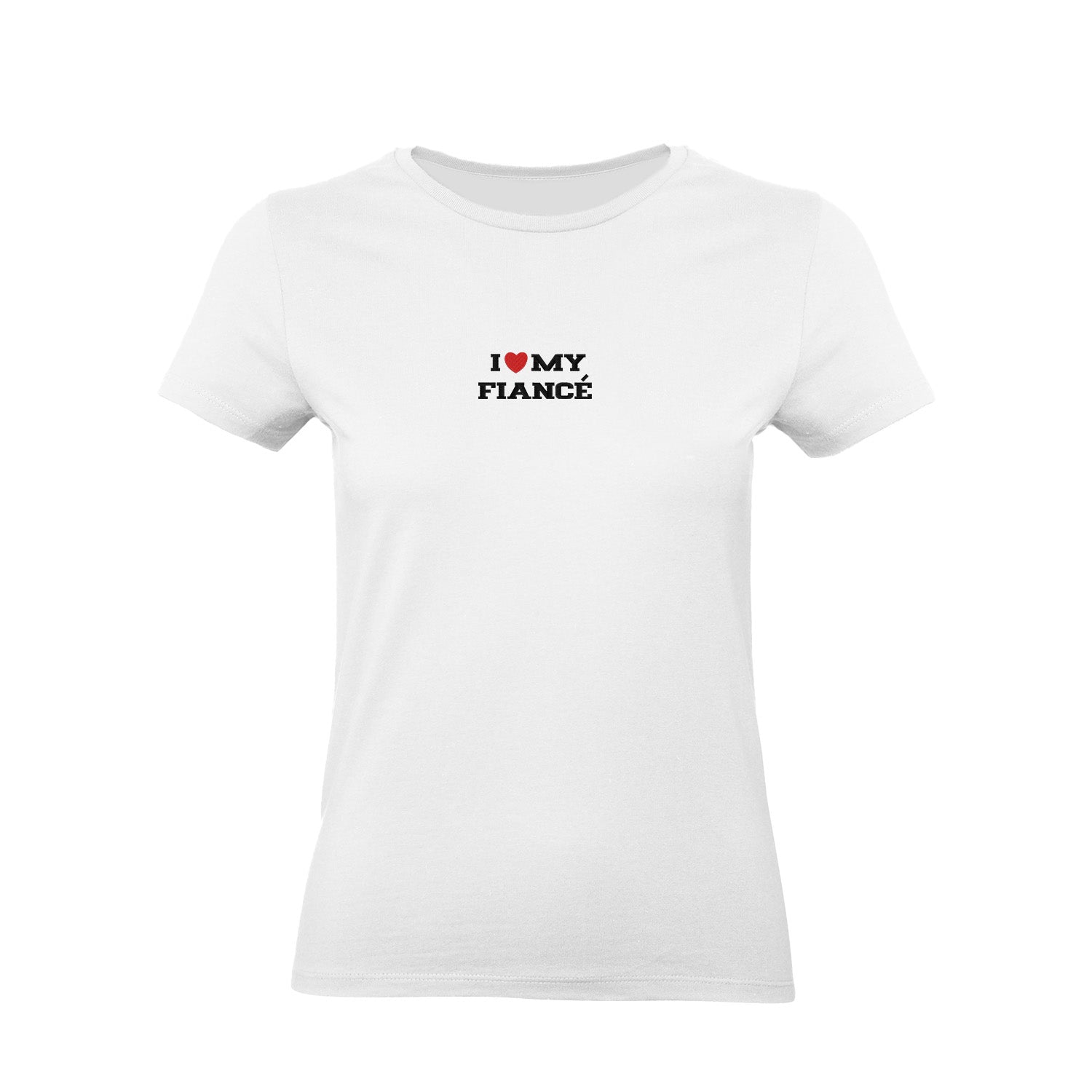 Koszulka I LOVE MY FIANCÉ z haftem – unisex, damska lub oversize Haft z radości - nadruki i haft na odzieży Warszawa