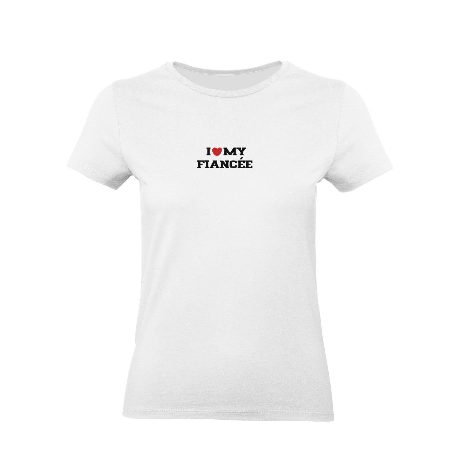 Koszulka I LOVE MY FIANCÉE z haftem – unisex, damska lub oversize Haft z radości - nadruki i haft na odzieży Warszawa