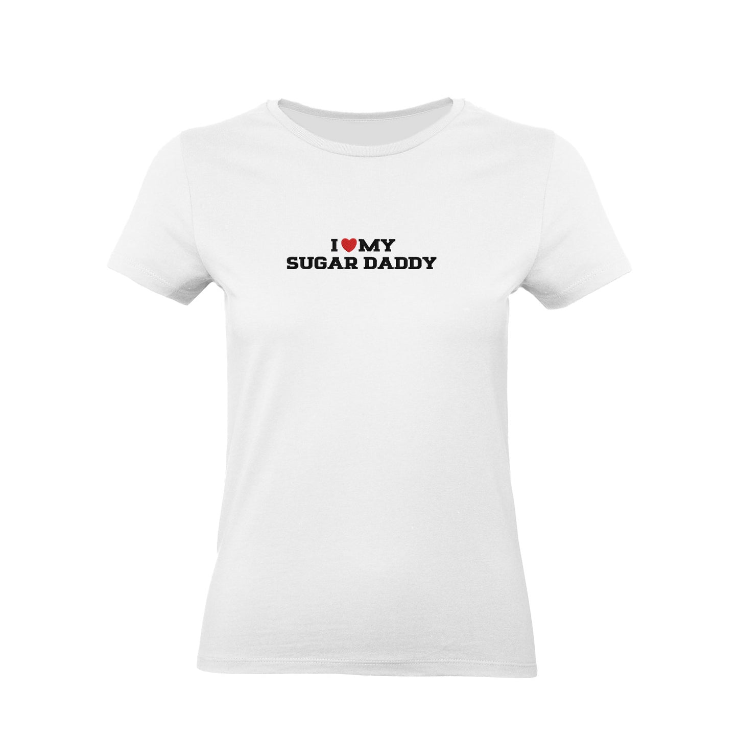 Koszulka I LOVE MY SUGAR DADDY z haftem – unisex, damska lub oversize Haft z radości - nadruki i haft na odzieży Warszawa