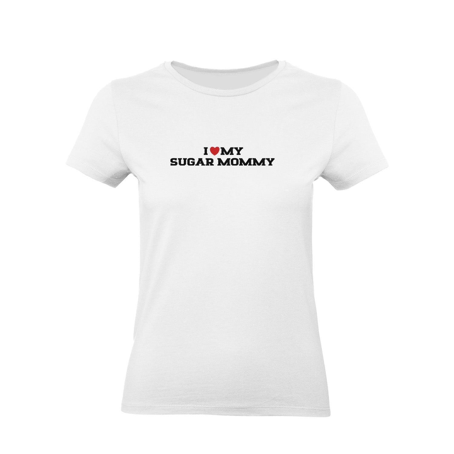 Koszulka I LOVE MY SUGAR MOMMY z haftem – unisex, damska lub oversize Haft z radości - nadruki i haft na odzieży Warszawa